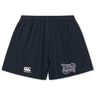 The Valley Panthers Girls Rugby Yokohama Short by EMB Canterbury are black rugby shorts featuring an elastic waistband for comfort, the classic Canterbury logo on the left leg, and the “Valley Panthers Girls Rugby” logo on the right—perfectly designed for performance on the field.