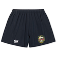 The RVA T.R.C. Yokohama Short by EMB Canterbury features a navy blue design with an elastic waistband, a white Canterbury logo, and a vibrant RVA badge on the front—blending classic Canterbury rugby style with modern performance.