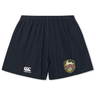 The RVA T.R.C. Yokohama Short by EMB Canterbury features a navy blue design with an elastic waistband, a white Canterbury logo, and a vibrant RVA badge on the front—blending classic Canterbury rugby style with modern performance.