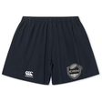 Navy blue ICRON Yokohama Short by Canterbury rugby shorts featuring a logo on the left leg and a shield-shaped graphic on the right leg with a rugby ball and the text “ICRON.”