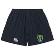 Durable black Rock Rugby Yokohama Short by Canterbury, featuring a green “ROCK RUGBY LIONS” logo and a white logo on the opposite leg.