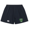 Durable black Rock Rugby Yokohama Short by Canterbury, featuring a green “ROCK RUGBY LIONS” logo and a white logo on the opposite leg.