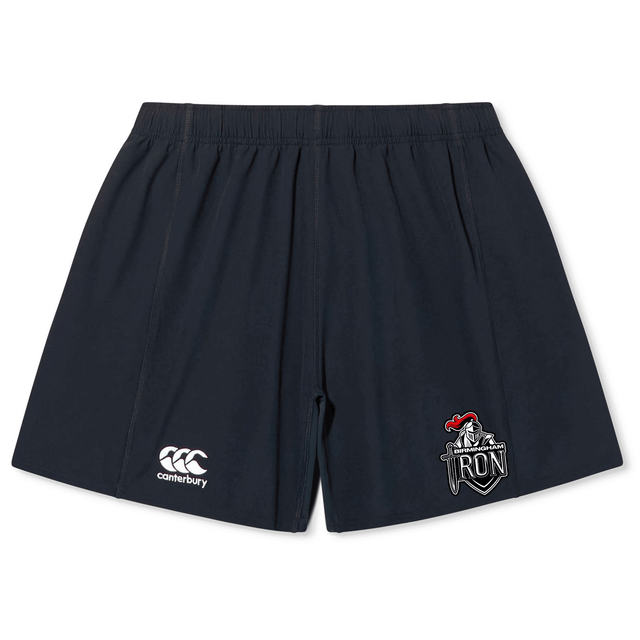 The EMB Canterbury Birmingham Iron Women’s Football Yokohama Short features an elastic waistband, the iconic Canterbury logo on the left leg, and a red and white Iron emblem on the right—ideal for your Yokohama Short collection.