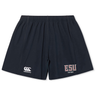 The East Stroudsburg University Yokohama Short by EMB Canterbury is a black rugby short with the iconic logo on the left leg and "ESU Rugby" on the right—ideal for training or match days.