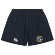 The Winchester Cannons Yokohama Short by EMB Canterbury features lightweight, durable navy fabric, an elastic waistband, the Canterbury logo on the left leg, and a crest patch on the right leg.