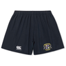 The Winchester Cannons Yokohama Short by EMB Canterbury features lightweight, durable navy fabric, an elastic waistband, the Canterbury logo on the left leg, and a crest patch on the right leg.