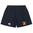 Introducing the Potomac Exiles Rugby Club Yokohama Short by Canterbury. These navy rugby shorts from EMB Canterbury showcase the iconic logo on the left leg and a bold yellow-red crest with "2014" on the right leg. Designed for both training and match day, they offer lightweight comfort and durable performance for every rugby player.
