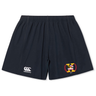 Introducing the Potomac Exiles Rugby Club Yokohama Short by Canterbury. These navy rugby shorts from EMB Canterbury showcase the iconic logo on the left leg and a bold yellow-red crest with "2014" on the right leg. Designed for both training and match day, they offer lightweight comfort and durable performance for every rugby player.