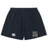 The Lewis County Elks Yokohama Short by Canterbury, from EMB Canterbury, are black athletic rugby shorts with an elastic waistband, featuring a white Canterbury rugby logo on the left leg and an “ELKS” emblem with an elk head on the right leg.