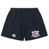Dark blue Western Carolina University Yokohama Short by Canterbury rugby shorts featuring a white logo on the right leg and a purple and white Western Carolina Rugby crest on the left leg.