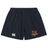 The Godzilla Rugby Football Club Yokohama Short by Canterbury from EMB Canterbury features a navy design with an elastic waistband, the Canterbury rugby logo on the left leg, and a maroon and yellow Godzilla team emblem on the right leg, inspired by classic Yokohama Rugby Shorts.