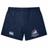 Navy blue SUNY Maritime Men’s Rugby Women’s Yokohama Short by Canterbury, featuring a logo on the left leg and a team emblem with an anchor and “Maritime Rugby” text on the right.