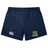Navy blue Takoma Touch Rugby Women’s Yokohama Short by Canterbury featuring a logo on the left leg and a team crest with a rooster on the right.