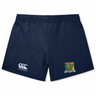 Navy blue Takoma Touch Rugby Women’s Yokohama Short by Canterbury featuring a logo on the left leg and a team crest with a rooster on the right.