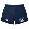 The Play Rugby USA Women’s Yokohama Short by EMB Canterbury features classic navy blue Vapodri fabric for superior comfort and breathability. These rugby shorts display both the Canterbury and Play Rugby USA logos on the front, and are pictured laid flat against a plain background.