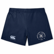 The New Saint Andrews College Women’s Yokohama Short by Canterbury, from EMB Canterbury, are navy blue athletic shorts made with Vapodri fabric and adorned with the classic “Canterbury” logo plus the “New Saint Andrews RFC 1994” crest printed in white on the left leg—perfect rugby shorts for women inspired by Canterbury’s Yokohama design.