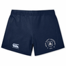 The New Saint Andrews College Women’s Yokohama Short by Canterbury, from EMB Canterbury, are navy blue athletic shorts made with Vapodri fabric and adorned with the classic “Canterbury” logo plus the “New Saint Andrews RFC 1994” crest printed in white on the left leg—perfect rugby shorts for women inspired by Canterbury’s Yokohama design.