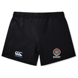 Introducing the Hampden Sydney College Women's Yokohama Short by Canterbury, crafted from lightweight durable fabric and featuring the EMB Canterbury logo on the left side with a "Rugby" crest on the right.