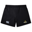 The Chicago Riot Women's Yokohama Short by EMB Canterbury features a small Canterbury logo on the left leg and a gold and black "Chicago Riot Rugby" logo on the right, ideal for fans of women's rugby shorts.
