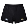 The Chicago Riot Women's Yokohama Short by EMB Canterbury features a small Canterbury logo on the left leg and a gold and black "Chicago Riot Rugby" logo on the right, ideal for fans of women's rugby shorts.