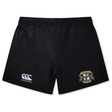 The Winchester Cannons Women's Yokohama Short by EMB Canterbury features the Canterbury logo on the left leg and a colorful embroidered crest on the right, ideal for rugby players seeking style and comfort.