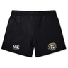The Winchester Cannons Women's Yokohama Short by EMB Canterbury features the Canterbury logo on the left leg and a colorful embroidered crest on the right, ideal for rugby players seeking style and comfort.