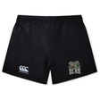 The Lewis County Elks Women’s Yokohama Short by Canterbury features black athletic shorts with the iconic EMB Canterbury logo on the left leg and a distinctive Lewis County Elks emblem on the right leg, displayed against a white background. Perfect as women’s rugby shorts or for fans of the classic Yokohama Short style.