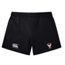 The Superior Rugby Club Women's Yokohama Short by Canterbury, from EMB Canterbury, are black rugby shorts with the Canterbury logo on the left leg and Superior Rugby logo on the right—ideal for rugby fans.