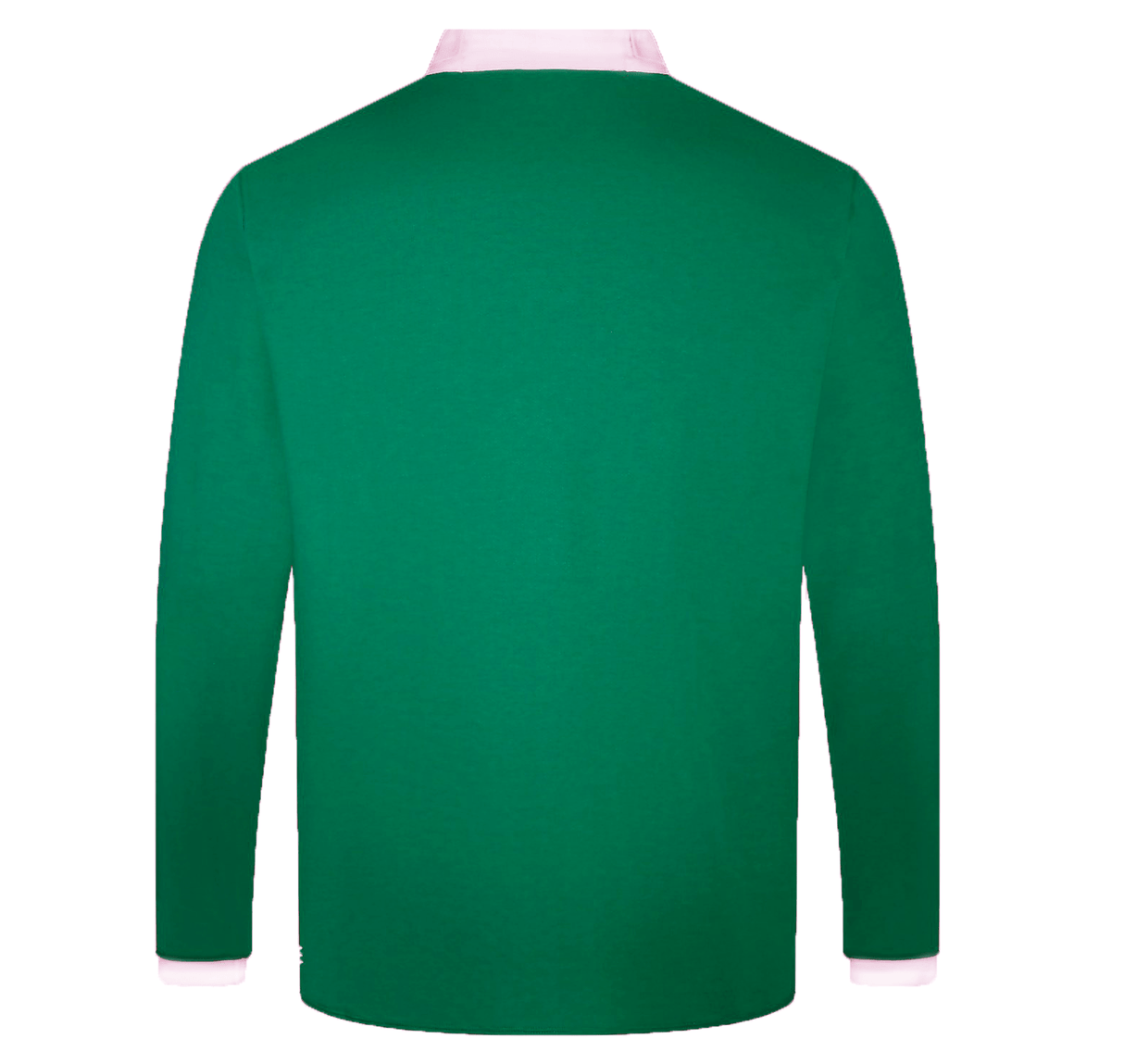 Rear view of the Canterbury Ireland Home Long Sleeve Classic Jersey 24, featuring a white collar and cuffs.