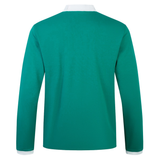 Back view of the Ireland 25/26 Long Sleeve Classic Home Jersey by Canterbury, featuring a green design with white collar and cuffs, displayed against a plain background.