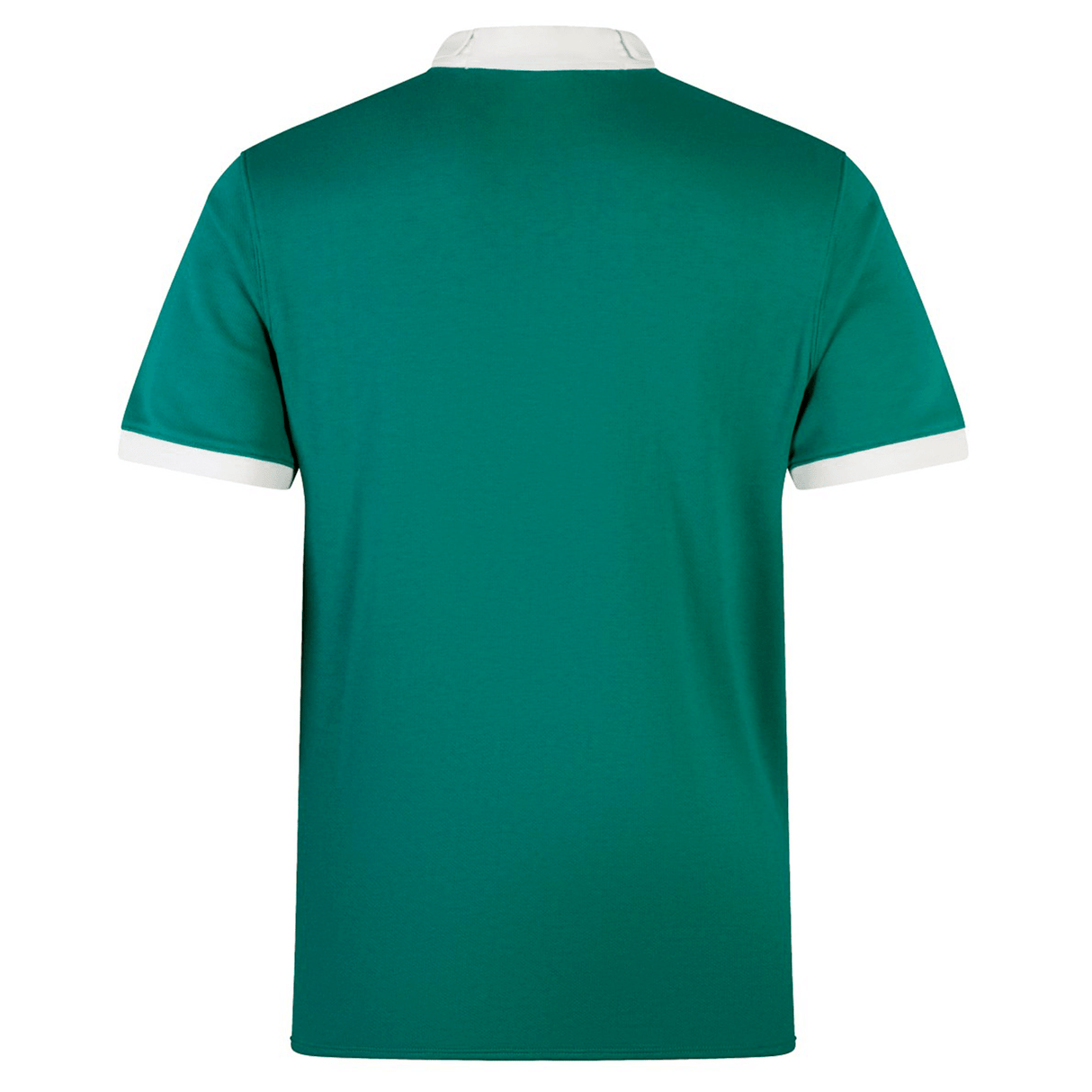 The Ireland 24 Home Classic Jersey by Canterbury showcases vibrant green with a white collar and sleeve trim, exuding Irish spirit, as seen from the back.