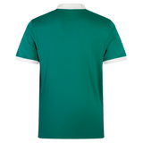 The Ireland 24 Home Classic Jersey by Canterbury showcases vibrant green with a white collar and sleeve trim, exuding Irish spirit, as seen from the back.