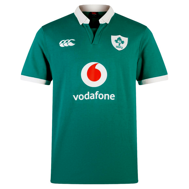 The Ireland 24 Home Classic Jersey by Canterbury is crafted in green with white accents. Show your Irish pride with the Irish Rugby Football Union logo and Vodafone as the sponsor.