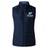The NC Rugby Academy - Megalodons Women's Elite Microlite Gilet by EMB Canterbury is a navy blue, sleeveless vest with a stand-up collar, front zipper, insulated baffles, and a shark logo on the left chest.