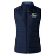 The Kingwood Rugby Women's Elite Microlite Gilet by EMB Canterbury is a navy blue puffer vest featuring insulated baffles and a 2004 Kingwood Rugby crest on the left chest.