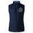 The Saint Anselm College Club Rugby Women's Elite Microlite Gilet by EMB Canterbury is a navy blue sleeveless fleece with a front zipper, two side pockets, and a white circular chest logo—ideal for Canterbury outerwear fans.
