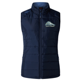 Navy blue quilted University of New Hampshire Women’s Elite Microlite Gilet by Canterbury with a full-length zipper and a “Men’s Rugby” wildcat logo on the chest.