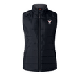The EMB Canterbury Superior Rugby Club Women's Elite Microlite Gilet is a black, sleeveless insulated vest with a front zipper and an embroidered red "S" and "SOCCER" logo on the left chest.