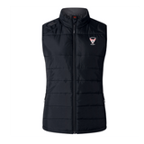 The EMB Canterbury Superior Rugby Club Women's Elite Microlite Gilet is a black, sleeveless insulated vest with a front zipper and an embroidered red "S" and "SOCCER" logo on the left chest.