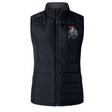 The EMB Canterbury Birmingham Iron Women's Football Elite Microlite Gilet is a black, sleeveless insulated vest with a front zip, two side pockets, and an embroidered IRON logo and graphic on the left chest.