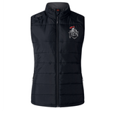 The EMB Canterbury Birmingham Iron Women's Football Elite Microlite Gilet is a black, sleeveless insulated vest with a front zip, two side pockets, and an embroidered IRON logo and graphic on the left chest.