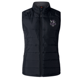 The EMB Canterbury Cypress Warriors Men's Rugby Women's Elite Microlite Gilet is a black sleeveless vest with front zipper, two side pockets, and a stitched team logo on the chest—lightweight for warmth and style every day.