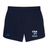 Christian Brothers Academy Rugby Women's Elite Woven Shorts by EMB Canterbury, in navy blue, feature "CRA RUGBY" and a lion logo on the right leg, with zipped pockets for convenience. Perfect for training, these stylish shorts also have a small logo on the left leg.
