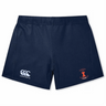 The Illinois RFC Women's Yokohama Short by EMB Canterbury showcases a "Canterbury" logo on the left side and an "Illinois RUGBY" emblem on the right. Made from lightweight, durable fabric, these navy blue shorts provide comfort and style for every match.