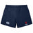 The Littleton Scots Rugby Women's Yokohama Short by EMB Canterbury, featuring the iconic Canterbury logo, is crafted from Vapodri fabric. These navy shorts boast a vibrant red emblem with a lion and the "Mini/Junior Scots" text, providing both style and functionality.