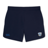 The Milwaukee Barbarians Rugby Women's Elite Woven Short by EMB Canterbury is navy blue, with a small blue Canterbury logo on the left leg and a sports team crest on the right.