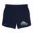 Navy Canterbury University of New Hampshire Women’s Elite Woven Shorts with a wildcat “MEN’S RUGBY” logo on the left leg, a brand logo on the right, and zippered pockets.