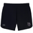 The EMB Canterbury Cypress Warriors Men's Rugby Women's Elite Woven Short features black fabric, a white CCC logo on the left leg, a multicolored team crest on the right, and zippered pockets for secure storage.