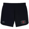 Introducing the Santa Rosa Youth Rugby Women’s Elite Woven Short by EMB Canterbury—black training shorts featuring the iconic Canterbury logo on the left leg and a Santa Rosa Youth Rugby rose emblem on the right. Designed for top performance, these women’s shorts also offer zippered pockets for secure storage.
