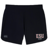 The EMB Canterbury East Stroudsburg University Women's Elite Woven Short features the Canterbury logo on the left leg, "ESU RUGBY" in red and white on the right, and zippered pockets—ideal as women's gym or training shorts.